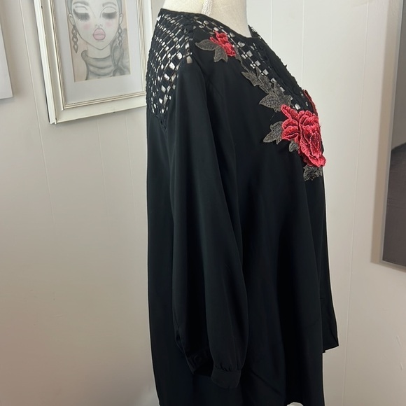 JJ Fairyland Black Peasant Blouse Size Large - Picture 14 of 16